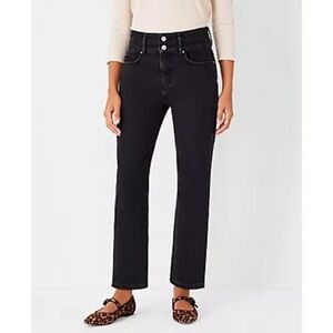 ANN Taylor Sculpting Pocket High Rise Straight Crop Jeans In Washed Black